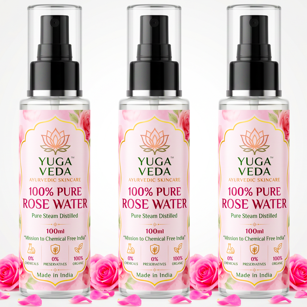 Yuga Veda Ayurvedic Premium Pure Rose Water Spray for Face, Skin & Hair | Steam Distilled | 100 ml x 3 (Pack of 3)