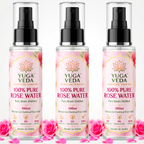Yuga Veda Ayurvedic Premium Pure Rose Water Spray for Face, Skin & Hair | Steam Distilled | 100 ml x 3 (Pack of 3)