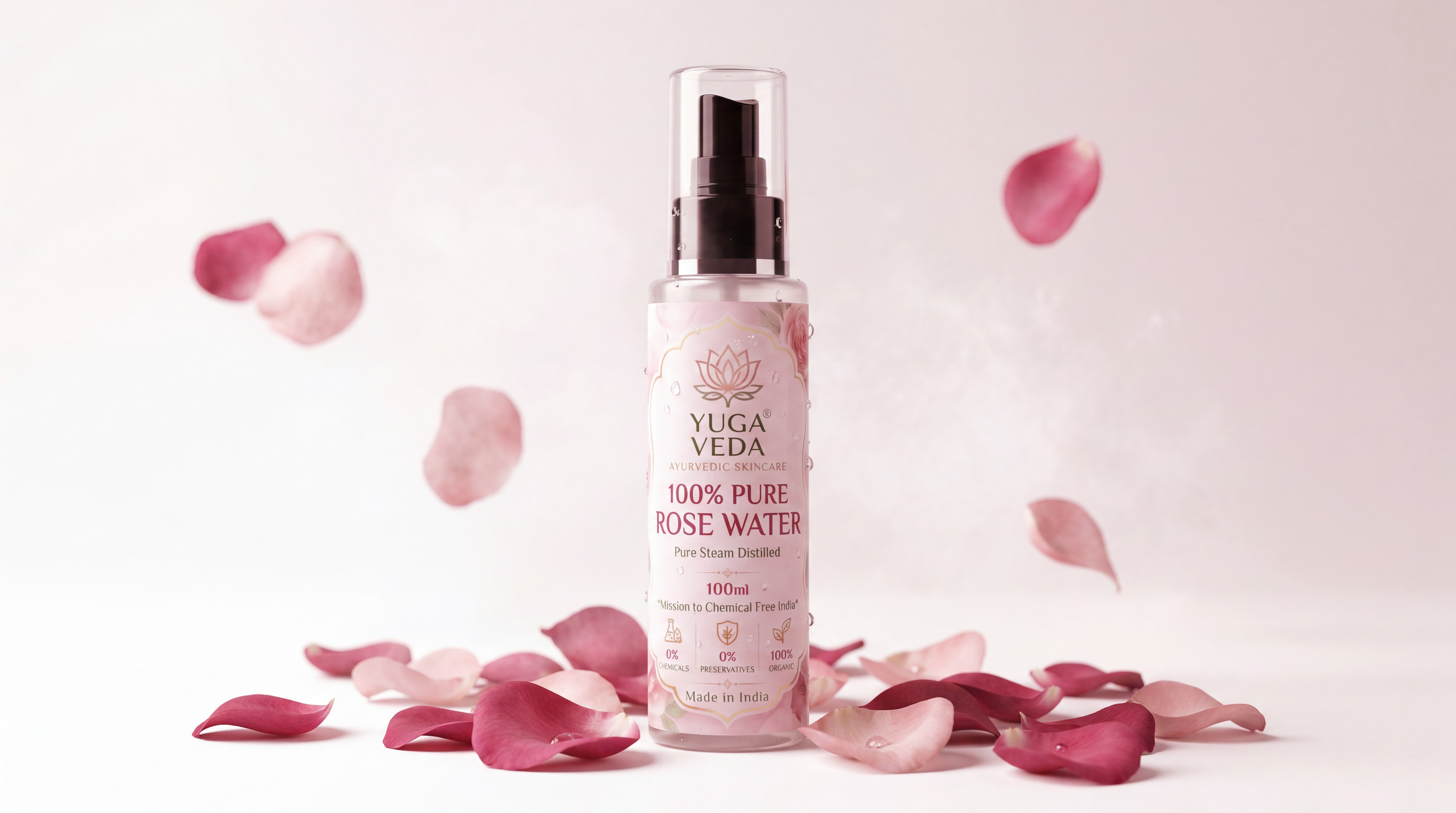 YUGA VEDA 100% Pure Rose Water – Your Daily Glow Guarantee | 100ml
