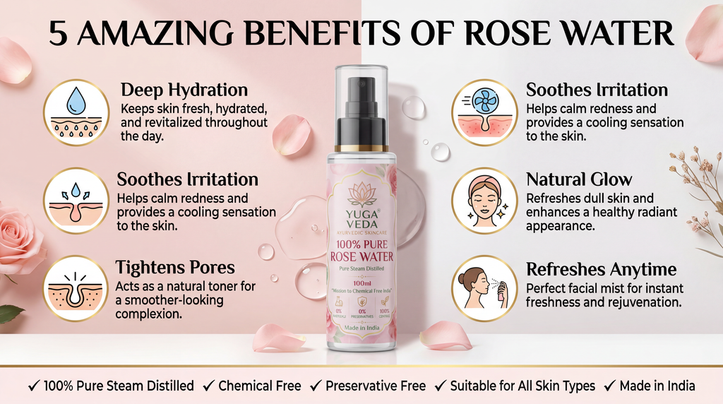 YUGA VEDA 100% Pure Rose Water – Your Daily Glow Guarantee | 100ml