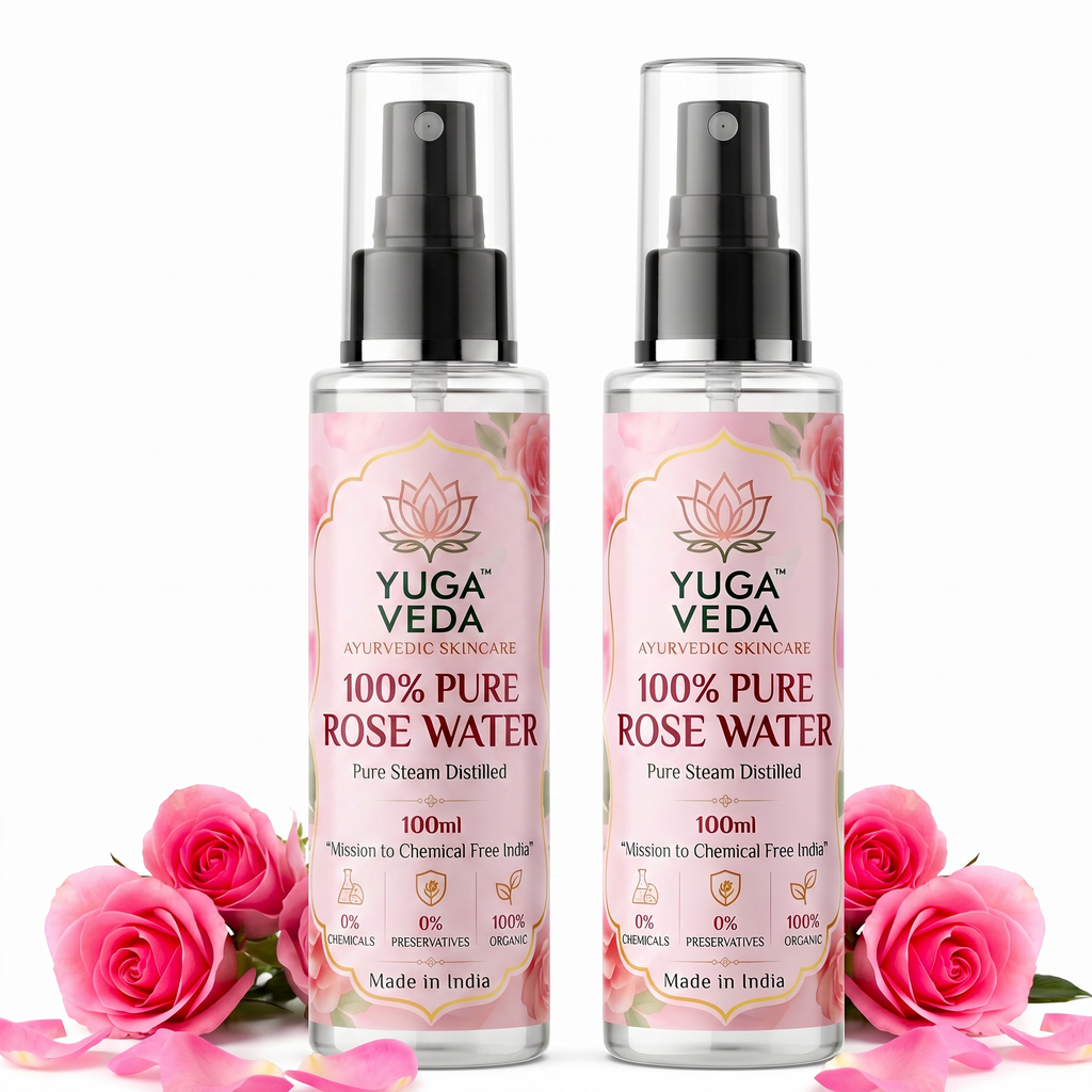 Yuga Veda Ayurvedic Premium Pure Rose Water Spray for Face, Skin & Hair | Steam Distilled | 100 ml x 2 (Pack of 2)