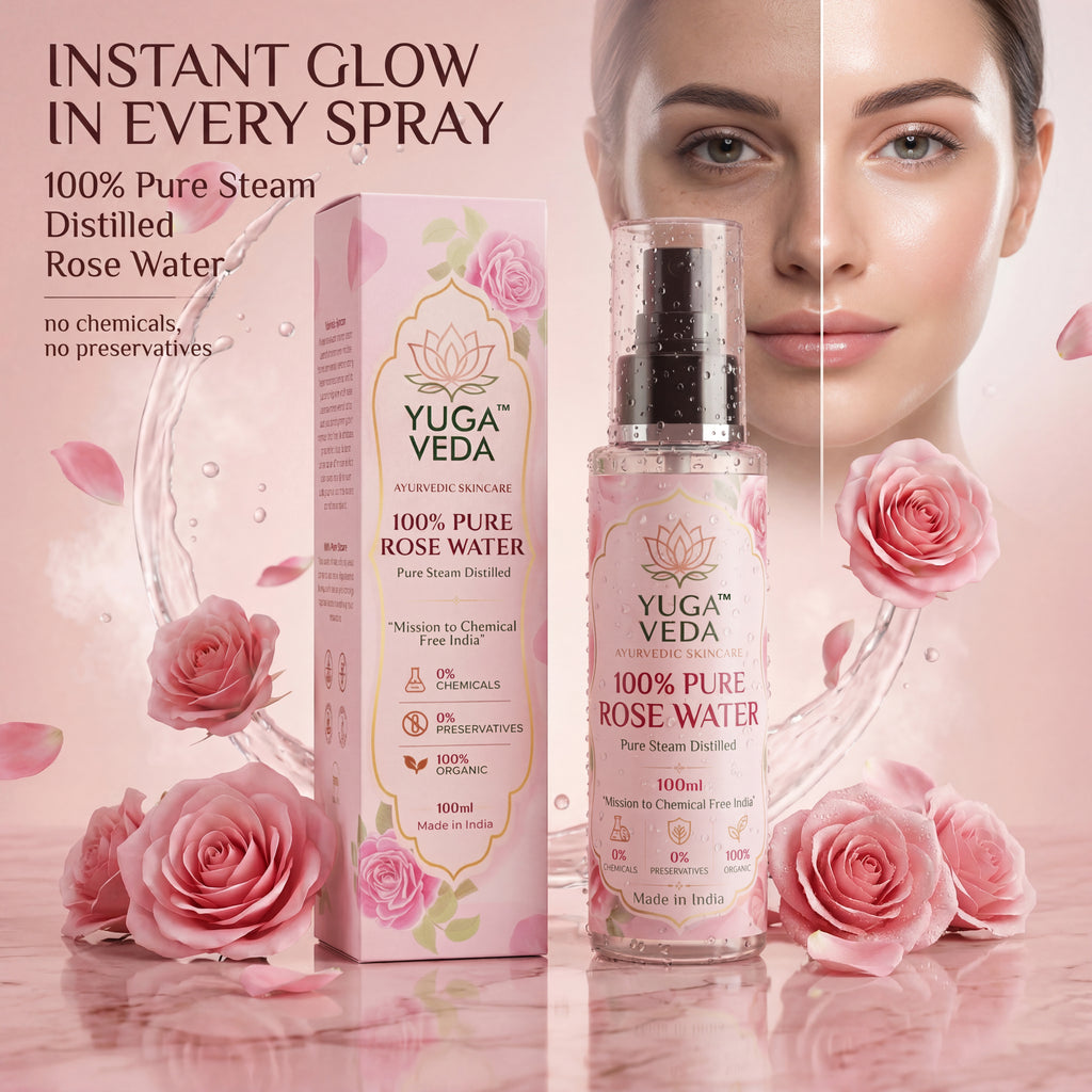 Yuga Veda Ayurvedic Premium Pure Rose Water Spray for Face, Skin & Hair | Steam Distilled | 100 ml x 3 (Pack of 3)